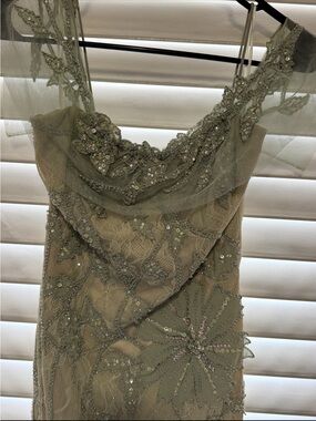Embellished Sage Green Strapless Evening Dress